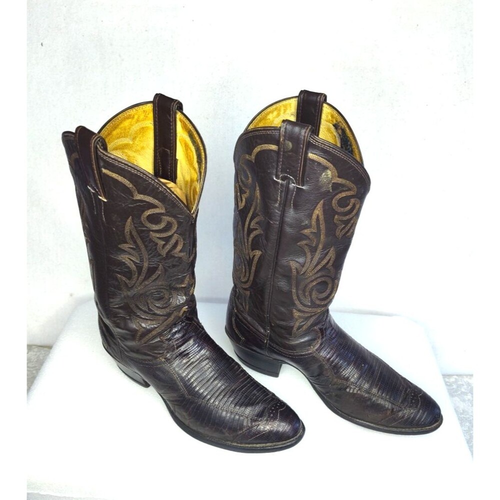 Justin Exotic Lizard Skin Western Cowboy Boots Brown Mens Size 9.5 D Pull On - Picture 3 of 15